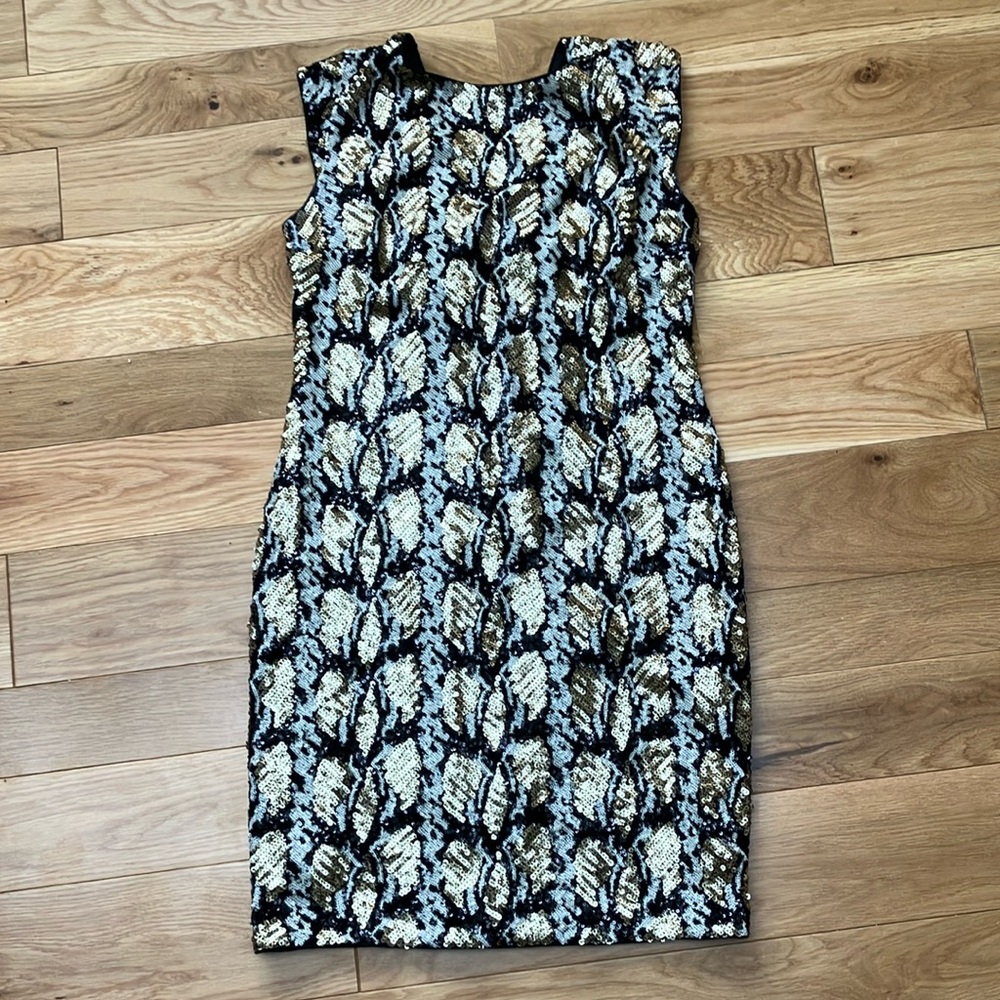 Sequined glam Guess Black and Gold Mini Dress sz Large